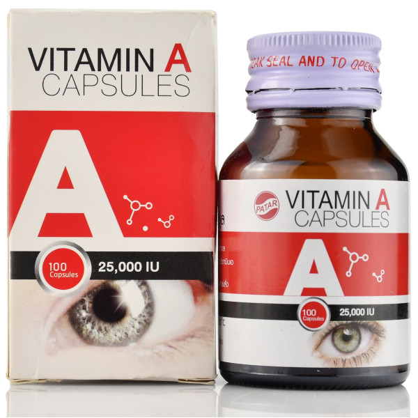 Витамин А в капсулах, Vitamin A 25,000 IU  Capsules Patar.Lab 100 cap упаковка в стекле 