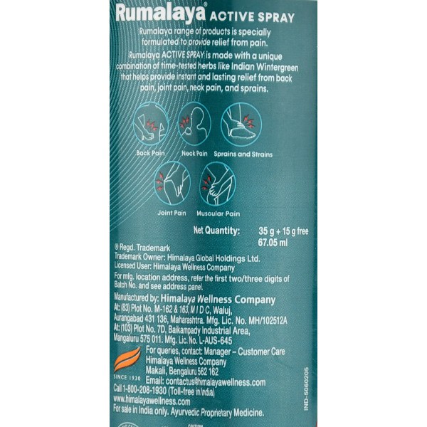 Обезболивающий спрей, Rumalaya Active Spray, Himalaya 35g +15g