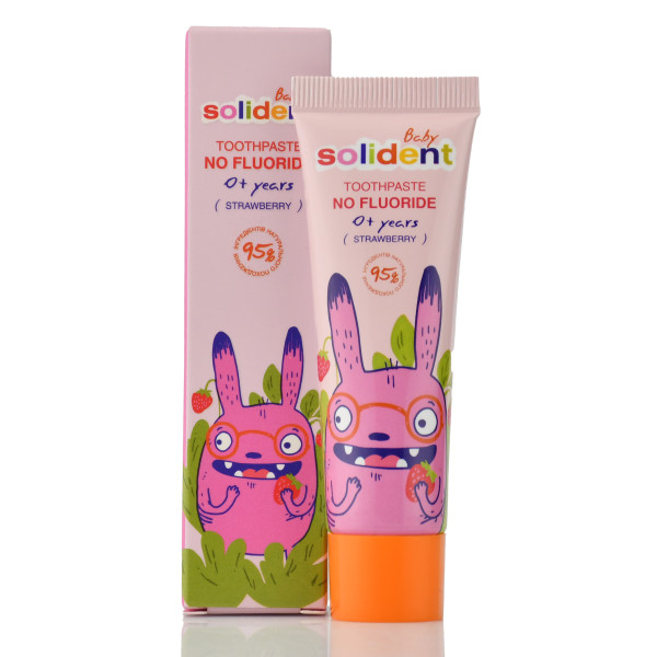 Solident, Tothpaste No Fluoride, Strawberry, 30ml, Детская зубная паста БЕЗ фтора для малышей 0+ лет с клубникой