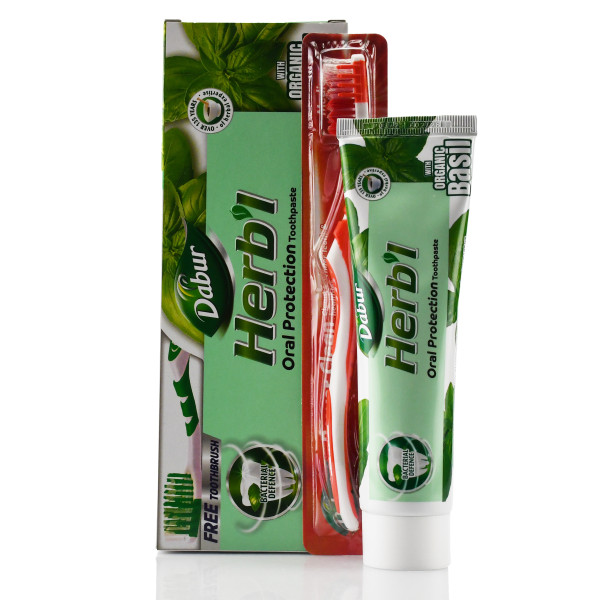 Зубная паста Базилик, травяная, с зубной щеткой  , Dabur Herb’l Basil , 150 г