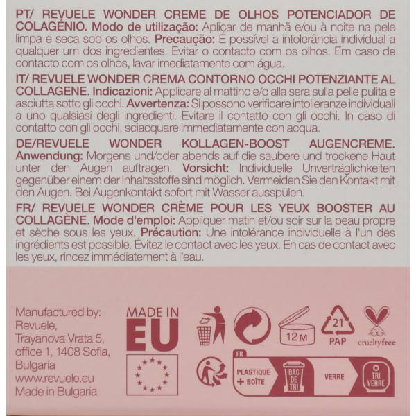 Антивозрастной крем для кожи вокруг глаз против морщин с коллагеном Revuele, Wonder Collagen Boost, Eye Cream, 15ml