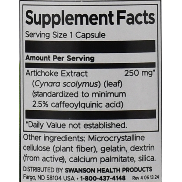 Экстракт артишока Artichoke Extract 250 mg 60 капсул, Swanson – натуральный комплекс для здорового пищеварения