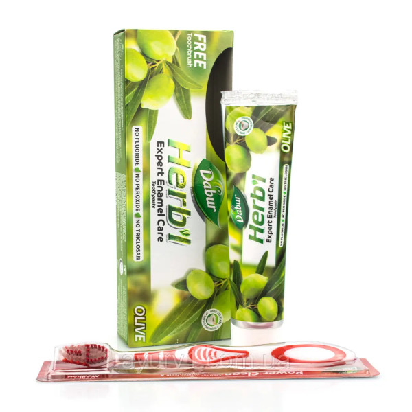 Зубна паста Хербал з оливою , Dabur Herb'l Olive , 150 г + зубна щітка