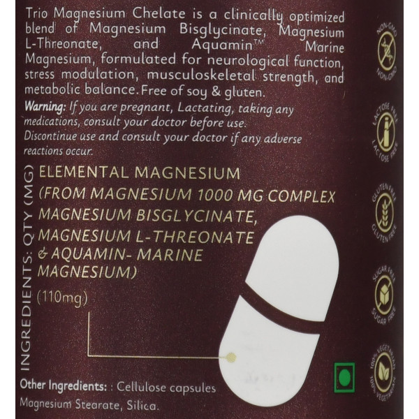 Trio Macnesium Chelate,Sacred Leaves 60 cap, Тройной магний в хелатной форме