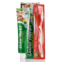 Зубна паста М'ята + лимон, трав'яна, із зубною щіткою , Dabur Herb'l Mint & lemon , 150 г