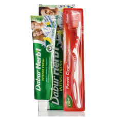 Зубная паста Мята + лимон, травяная, с зубной щеткой  , Dabur Herb’l Mint & lemon , 150 г 