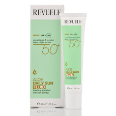 Солнцезащитный флюид SPF 50+ с алоэ вера и пантенолом, SPF50 UVB+ UVA, Aloe Daily Sun Fluid, Revuele, 40ml