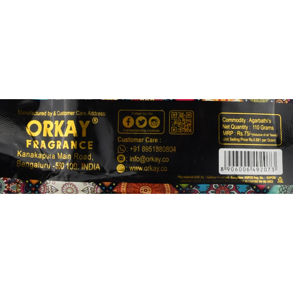 Аромапалочки, угольные, Намаскар Namaskar, ORKAY, 110g