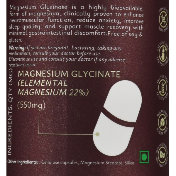 Магній Гліцинат 550 мг Magnesium Glycinate, Sacred Leaves, 60 капс - м'яка форма магнію для нервів, серця та м'язів