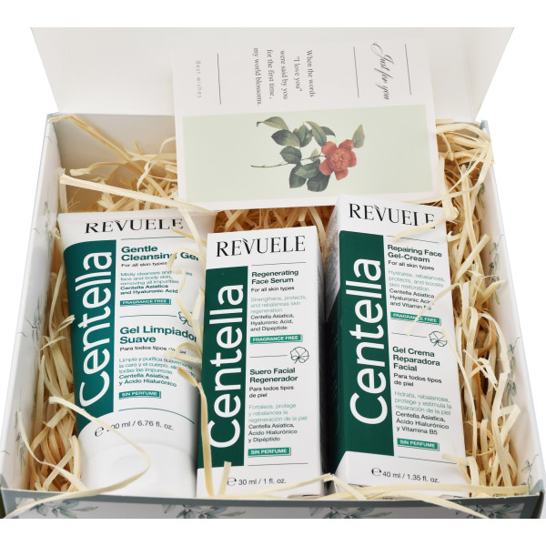 Подарунковий набір Revuele Centella Care: ніжний догляд та глибоке відновлення шкіри, гель для вмивання+сироватка+крем