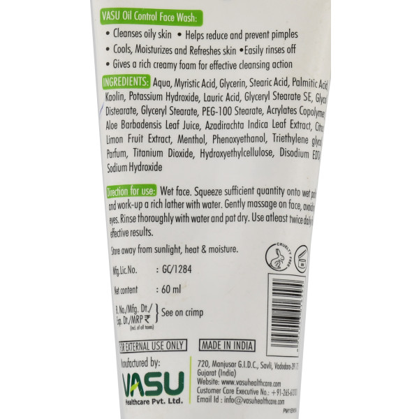 Гель для умывания лица для жирного типа кожи, Oil Control, Face Wash, Vasu, 60ml	