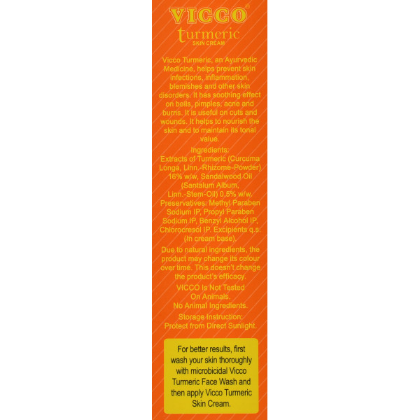 Аюрведический крем с куркумой и сандалом, Turmeric skin cream, Sandalwood oil, Vicco 70g