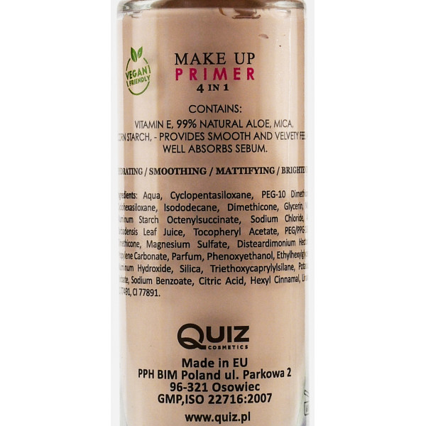 Праймер, розовая база под макияж, 4 в 1,  make up primer 4 in 1, quiz, 30 мл