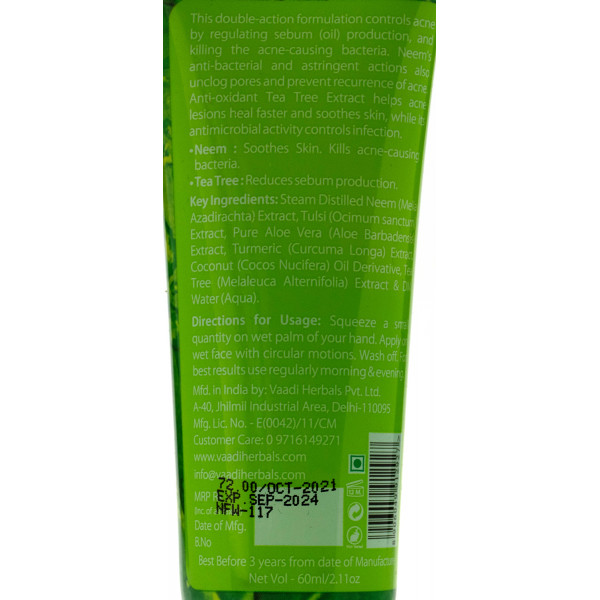 Гель для умывания против акне, с нимом / Anti Acne Neem Face Wash, Vaadi / 60 мл