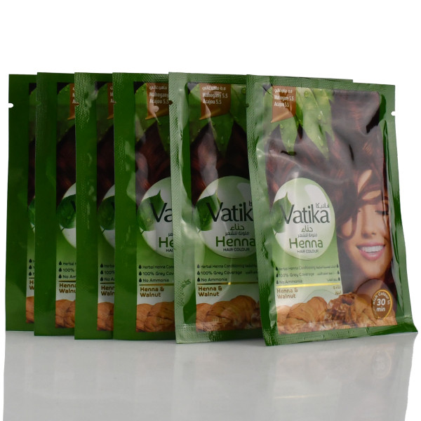 Фарба на основі хни 5.5 Махагон, Vatika Hair Colour Powder, 60 г (6 пакетиків по 10 г)