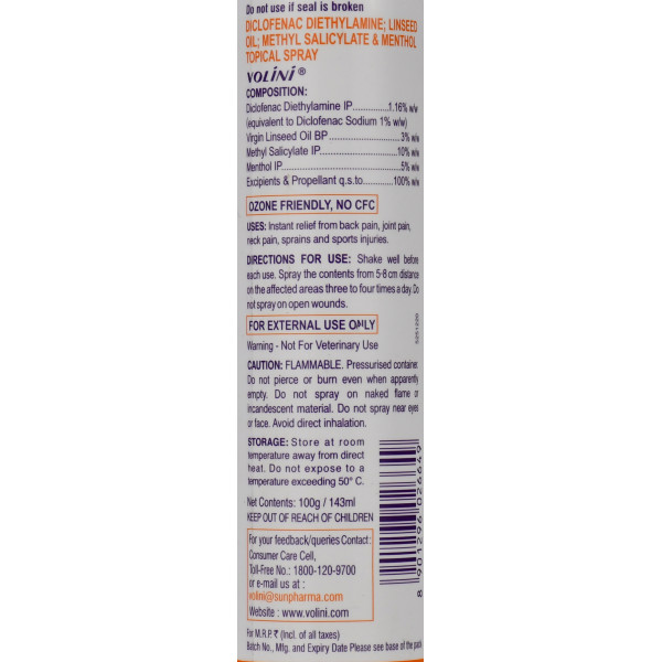 Волини спрей от боли spray Volini 100г - обезболивающий аэрозоль для наружного применения, при болях в спине, суставах, коленях, шее,
