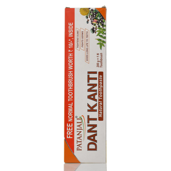 Зубная паста, Дант Канти, Патанджали Регулар, Натурал, Dant Kanti, Patanjali Natural Regular Toothpaste, 200г + зубная щетка