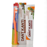 Зубна паста, Дант Канті, Патанджалі Регулар, Натурал, Dant Kanti, Patanjali Natural Regular Toothpaste, 200г + зубна щітка