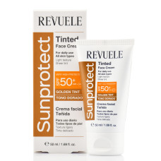 Солнцезащитный крем для лица тонирующий, Золотистый оттенок SPF50+, Sunprotect Tinted FACE CREAM, Revuele, 50 мл