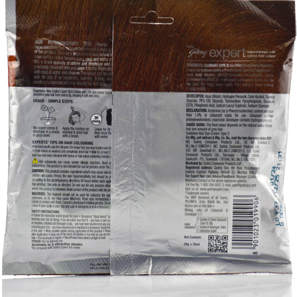Крем-краска для волос эксперт, 4.00 (natural brown)  ,  закрашивание седины 100 % Expert 20гр+20гр