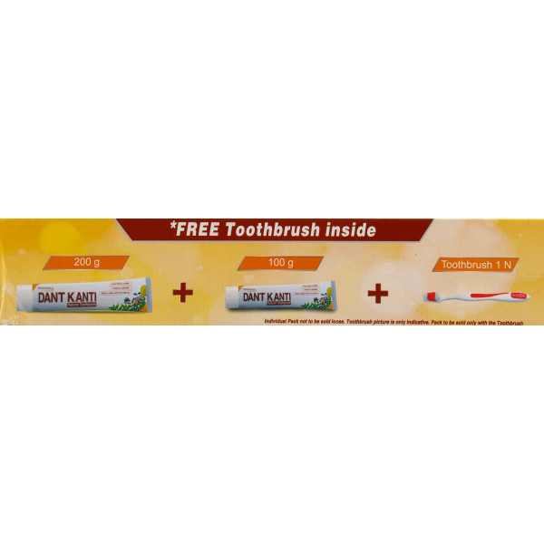 Зубна паста Дант Канті Патанджалі Регулар Натурал Сімейний Пак Dant Kanti Patanjali Natural Regular Toothpaste Family Pack 100+200g +toothbrush