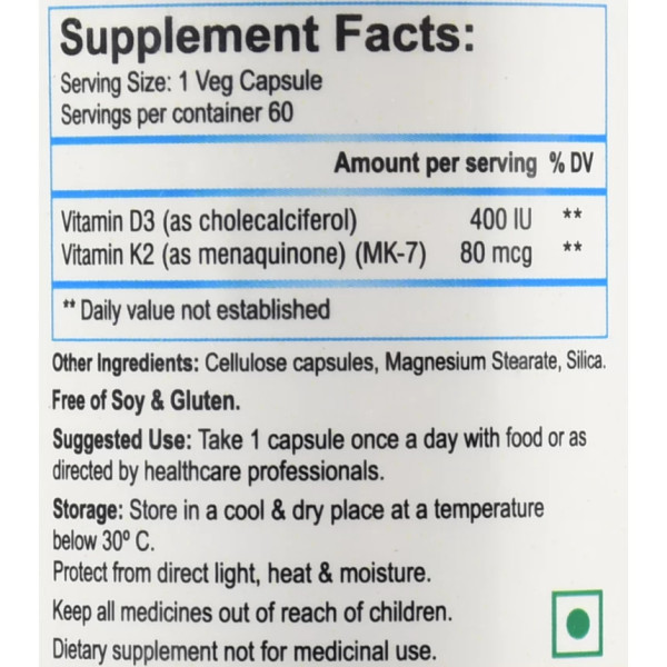 Аюрведические витамины Vitamin K2 + D3 Biotrex 60 capsules  остеопороз, сердце, здоровые кости, зубы