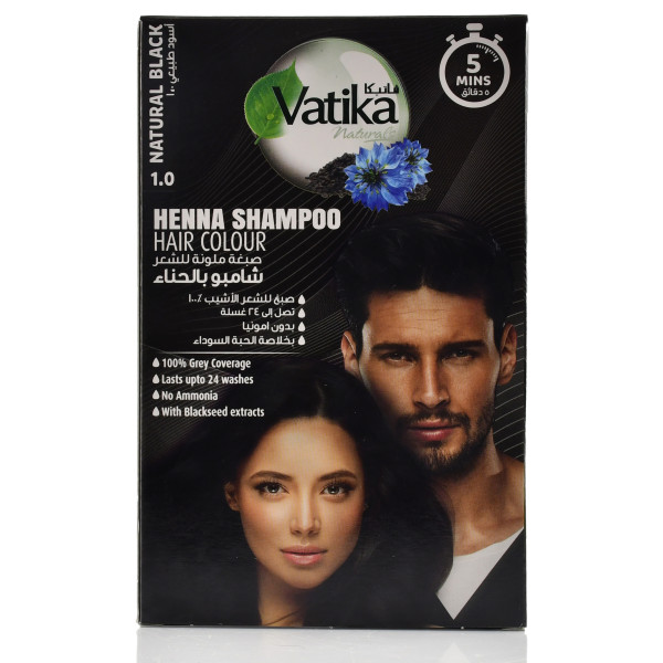 Тонирующий шампунь на основе хны, черный цвет, Henna Shampoo Natural Black, Vatika, 20ml 