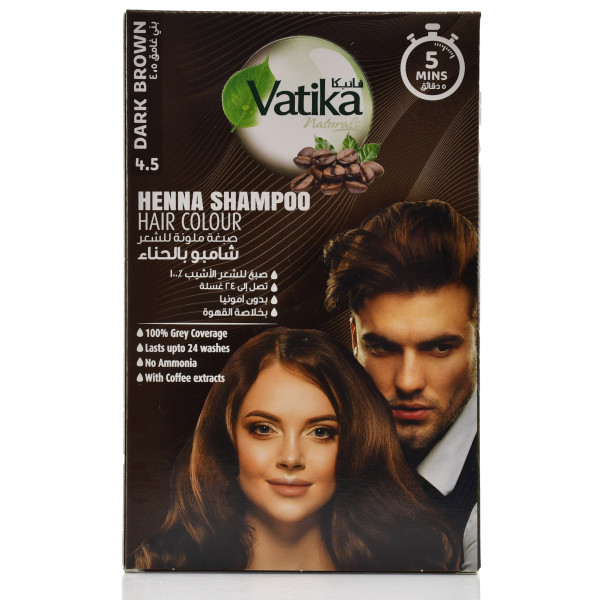 Тонуючий шампунь Темно-коричневий Vatika Henna Shampoo Dark Brown 20ml на основі хни