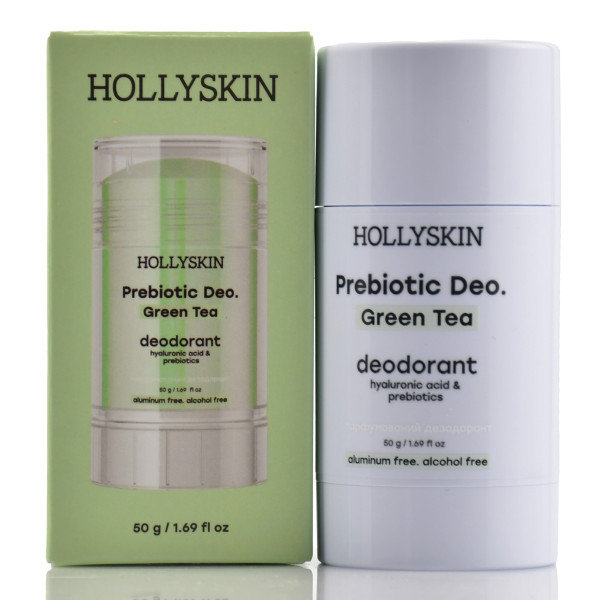 Парфюмированный дезодорант с гиалуроновой кислотой и пребиотиками, Prebiotic Deo Green Tea, Hollyskin, 50 г