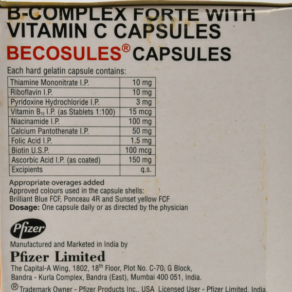 Becosules комплекс витаминов группы B (B1, B2, B3, B5, B6, B7, B9, B12)+Vitamin C / 20capsules.
